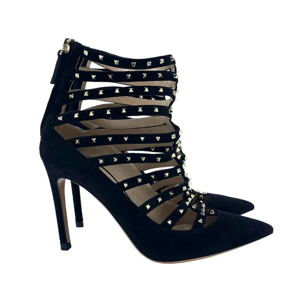 Valentino Black Suede Lovestud Ankle Heel Booties - Picture 3 of 8